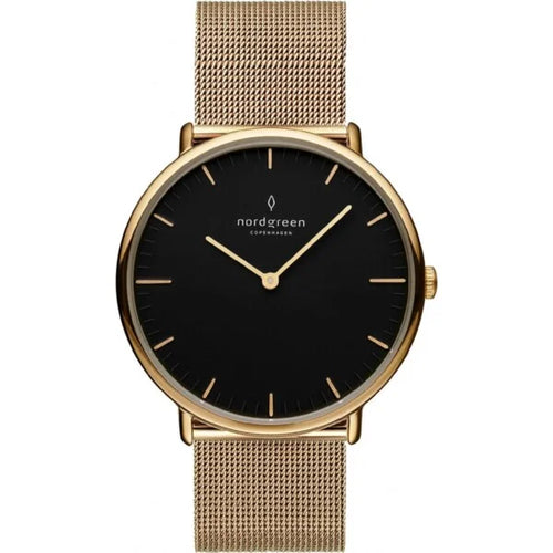 NORDGREEN WATCH Female Black Dial Gold Mesh Strap 16