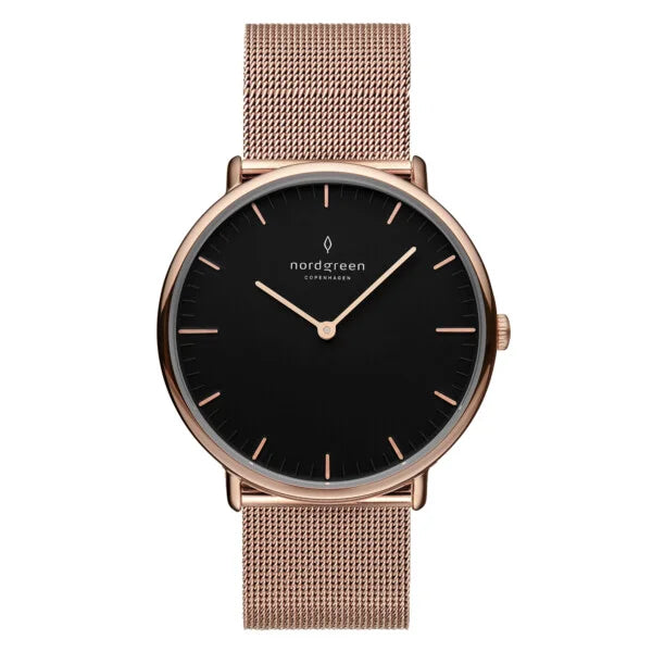 NORDGREEN WATCH Female/Unisex Black Dial Rose Gold Mesh Strap 13