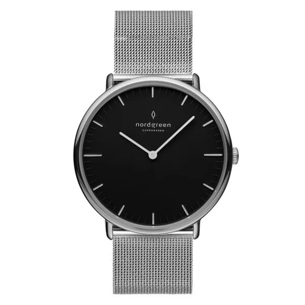 NORDGREEN WATCH Female/Unisex Black Dial Silver Mesh Strap 12