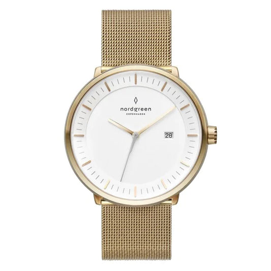 NORDGREEN WATCH Female/Unisex White Dial Gold Mesh Strap 10